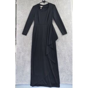 Vtg Solo San Francisco Black Timeless‎ Elegant Ruffle Dress Size 9-10 Wrap Front